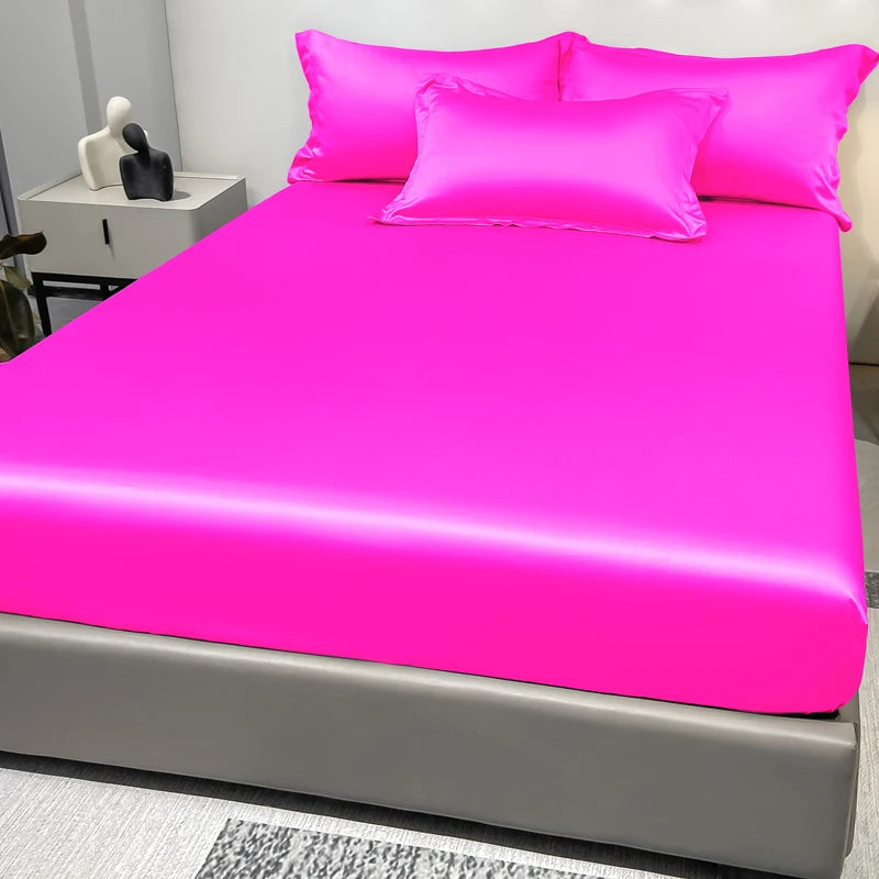 Modern Satin Fitted Sheet Ice Silk Bedspread Quick Pick Grocers